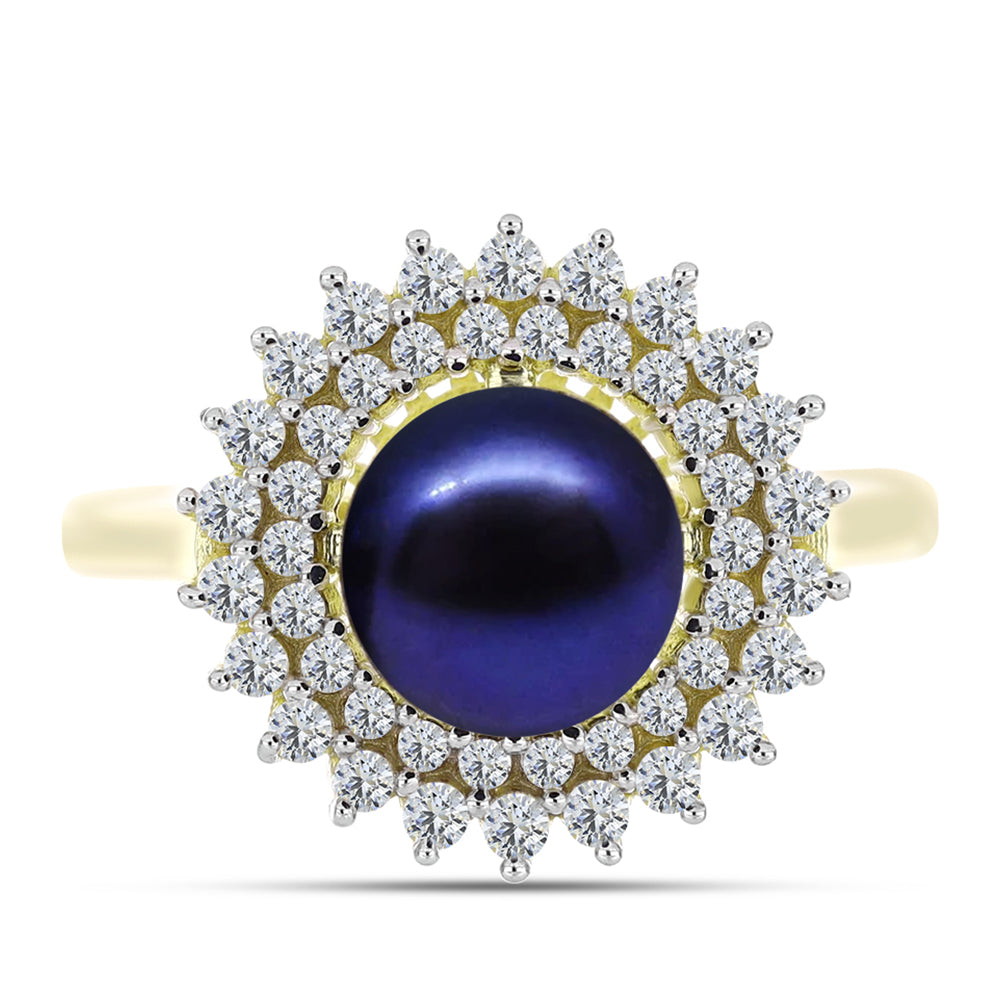Inel din Argint 925 Placat cu Aur ( 3.63 grame ) cu Perlă de Cultură Neagră și Topaz Alb 3.78 Carate 1 