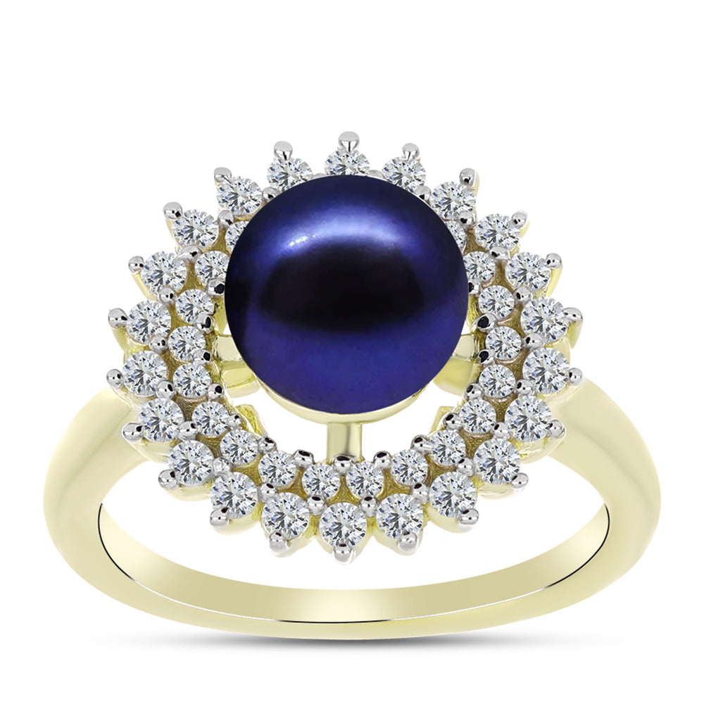 Inel din Argint 925 Placat cu Aur ( 3.63 grame ) cu Perlă de Cultură Neagră și Topaz Alb 3.78 Carate