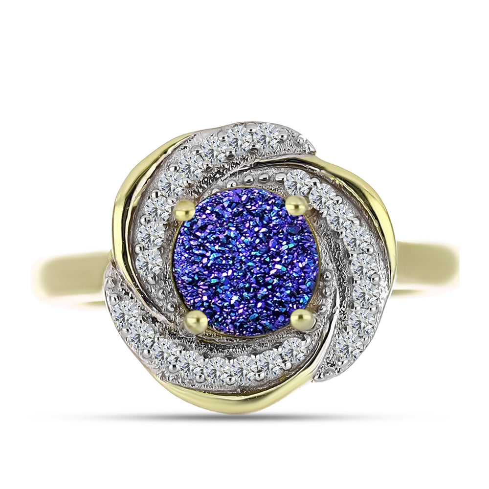 Inel din Argint 925 Placat cu Aur ( 4.64 grame ) cu Drusă Violet și Topaz Alb 1.59 Carate 5 