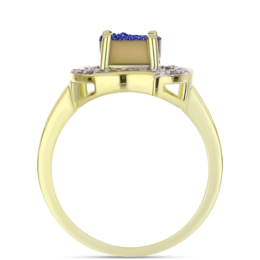 Inel din Argint 925 Placat cu Aur ( 4.64 grame ) cu Drusă Violet și Topaz Alb 1.59 Carate 6 