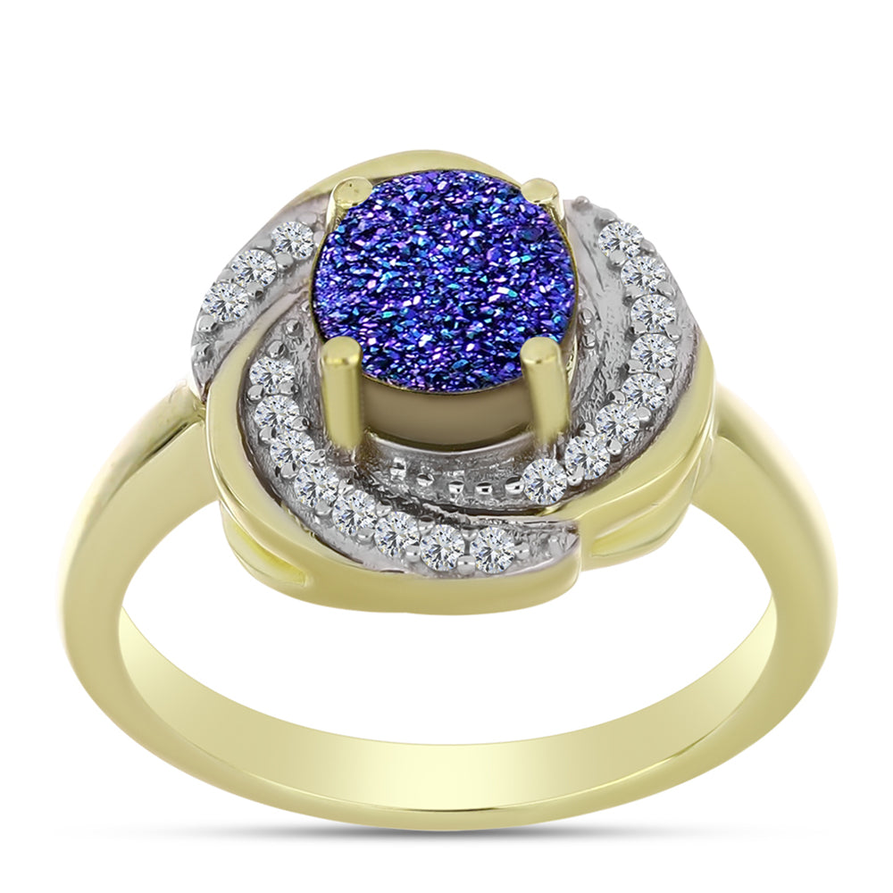 Inel din Argint 925 Placat cu Aur ( 4.64 grame ) cu Drusă Violet și Topaz Alb 1.59 Carate
