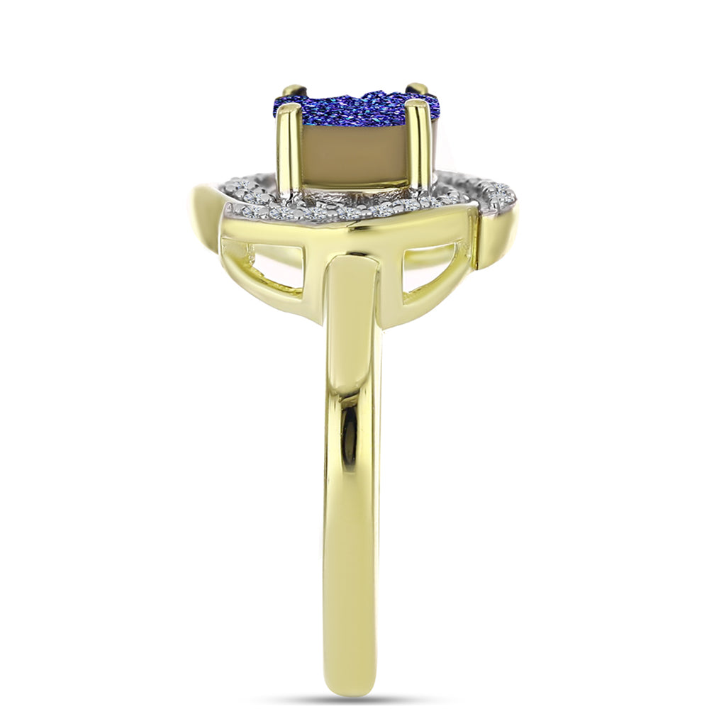 Inel din Argint 925 Placat cu Aur ( 4.64 grame ) cu Drusă Violet și Topaz Alb 1.59 Carate 8 