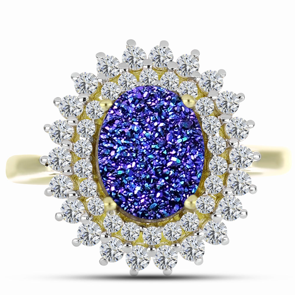 Inel din Argint 925 Placat cu Aur ( 3.57 grame ) cu Drusă Violet și Topaz Alb 3.7 Carate 1 
