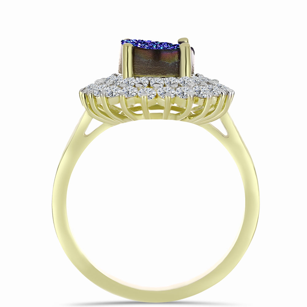Inel din Argint 925 Placat cu Aur ( 3.57 grame ) cu Drusă Violet și Topaz Alb 3.7 Carate 2 