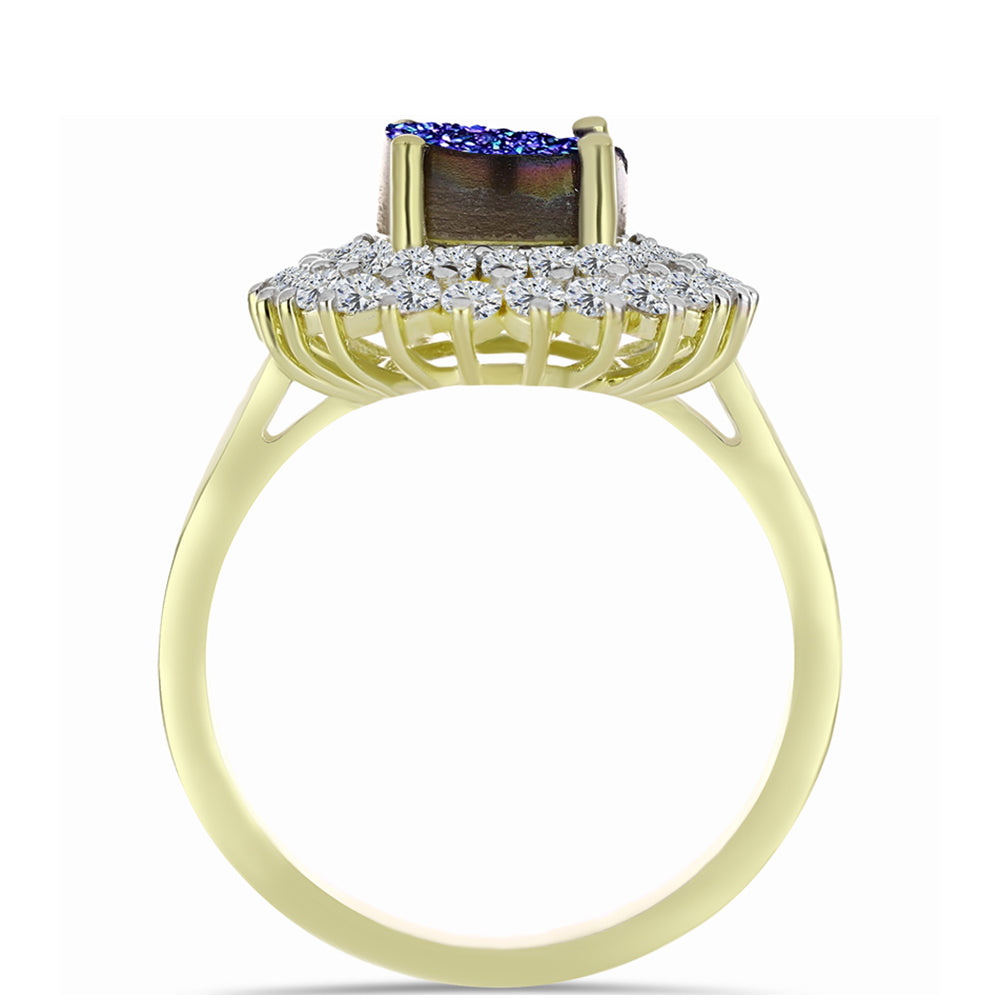 Inel din Argint 925 Placat cu Aur ( 3.57 grame ) cu Drusă Violet și Topaz Alb 3.7 Carate