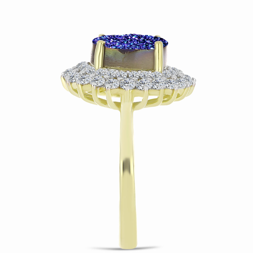 Inel din Argint 925 Placat cu Aur ( 3.57 grame ) cu Drusă Violet și Topaz Alb 3.7 Carate 4 