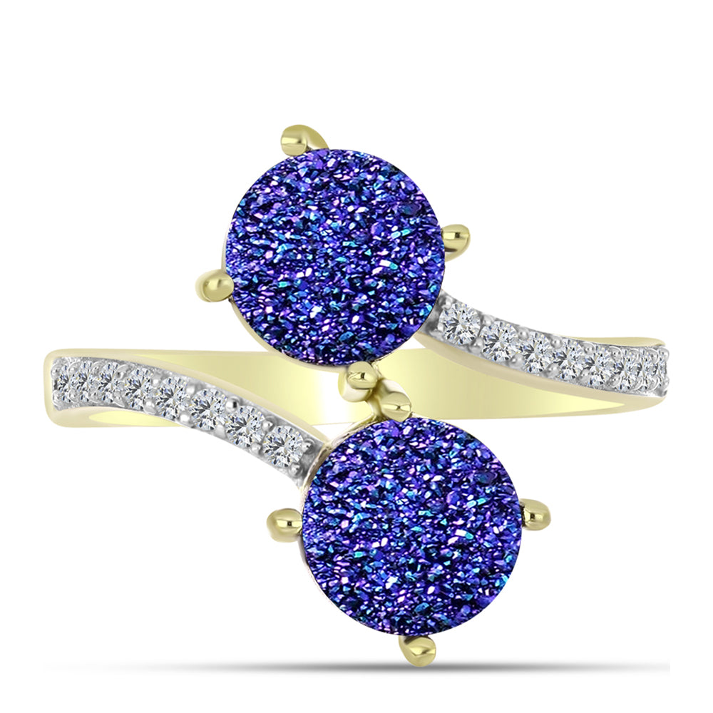 Inel din Argint 925 Placat cu Aur ( 3.66 grame ) cu Drusă Violet și Topaz Alb 3.95 Carate 5 