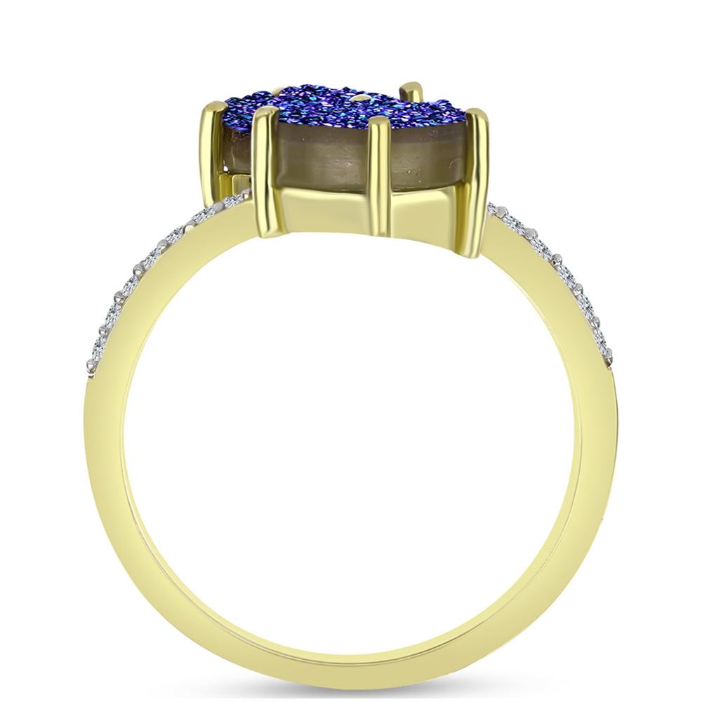 Inel din Argint 925 Placat cu Aur ( 3.66 grame ) cu Drusă Violet și Topaz Alb 3.95 Carate 2 