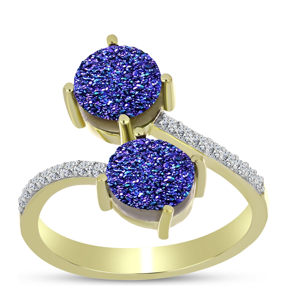 Inel din Argint 925 Placat cu Aur ( 3.66 grame ) cu Drusă Violet și Topaz Alb 3.95 Carate 7 