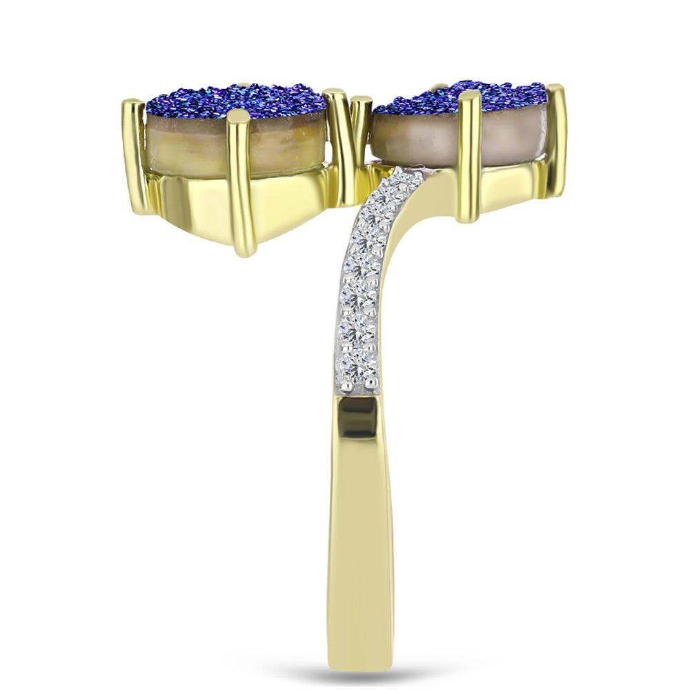 Inel din Argint 925 Placat cu Aur ( 3.66 grame ) cu Drusă Violet și Topaz Alb 3.95 Carate