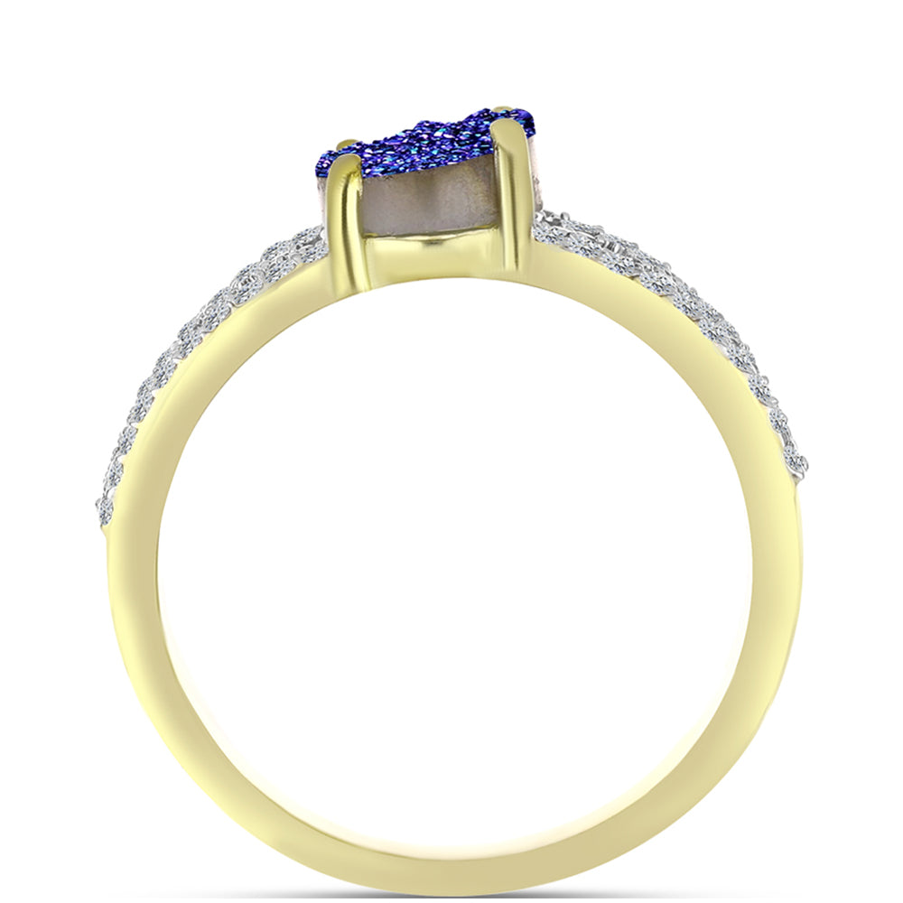 Inel din Argint 925 Placat cu Aur ( 4.49 grame ) cu Drusă Violet și Topaz Alb 2.3 Carate 6 