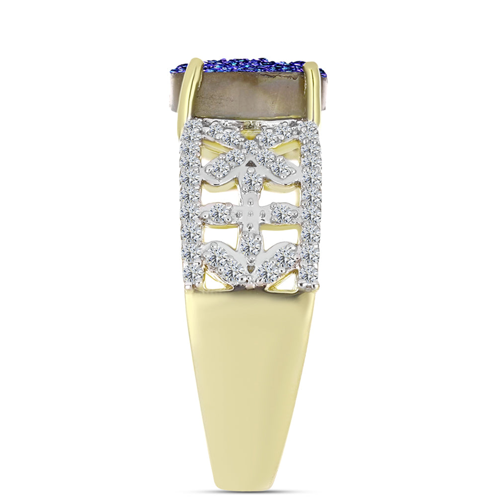 Inel din Argint 925 Placat cu Aur ( 4.49 grame ) cu Drusă Violet și Topaz Alb 2.3 Carate