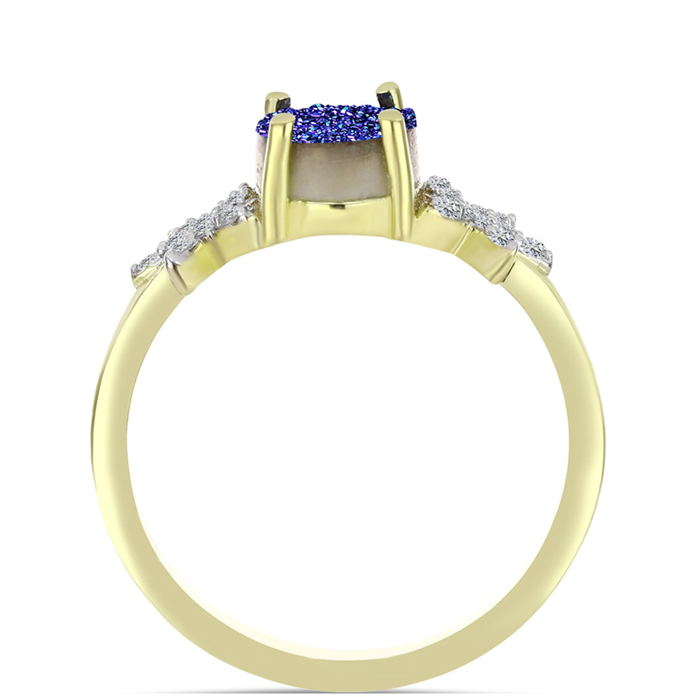 Inel din Argint 925 Placat cu Aur ( 3.15 grame ) cu Drusă Violet și Topaz Alb 1.99 Carate 2 