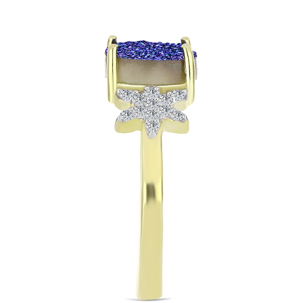 Inel din Argint 925 Placat cu Aur ( 3.15 grame ) cu Drusă Violet și Topaz Alb 1.99 Carate