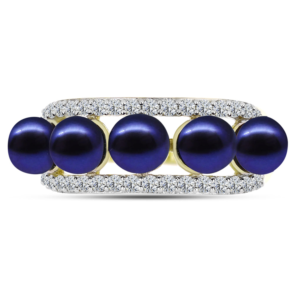 Inel din Argint 925 Placat cu Aur ( 3.38 grame ) cu Perlă de Cultură Neagră și Topaz Alb 5.33 Carate 1 