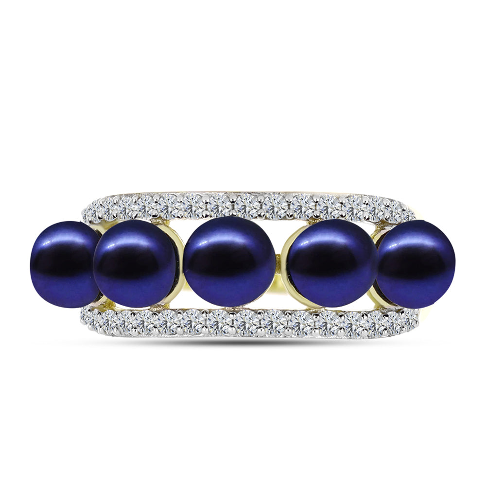 Inel din Argint 925 Placat cu Aur ( 3.38 grame ) cu Perlă de Cultură Neagră și Topaz Alb 5.33 Carate