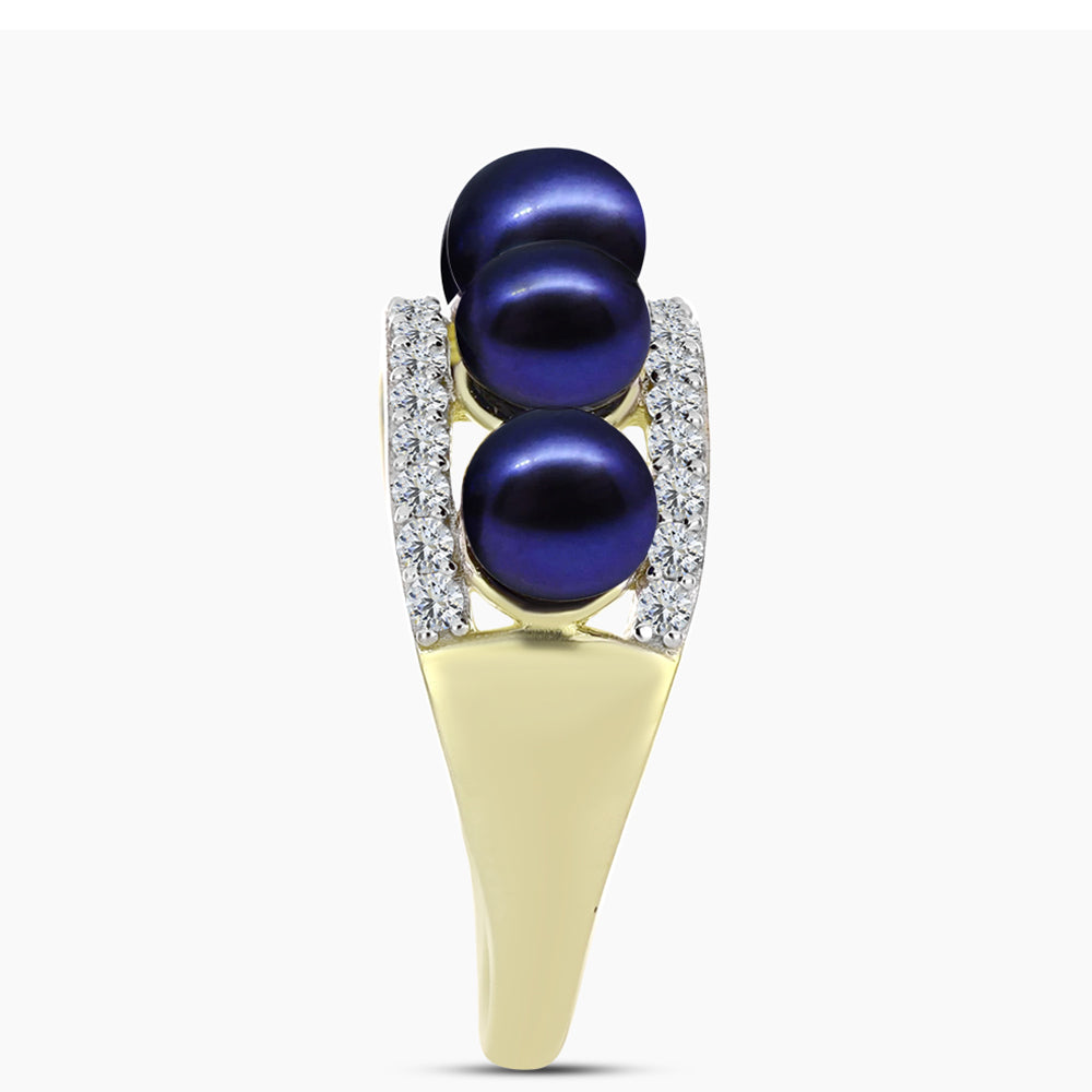 Inel din Argint 925 Placat cu Aur ( 3.38 grame ) cu Perlă de Cultură Neagră și Topaz Alb 5.33 Carate