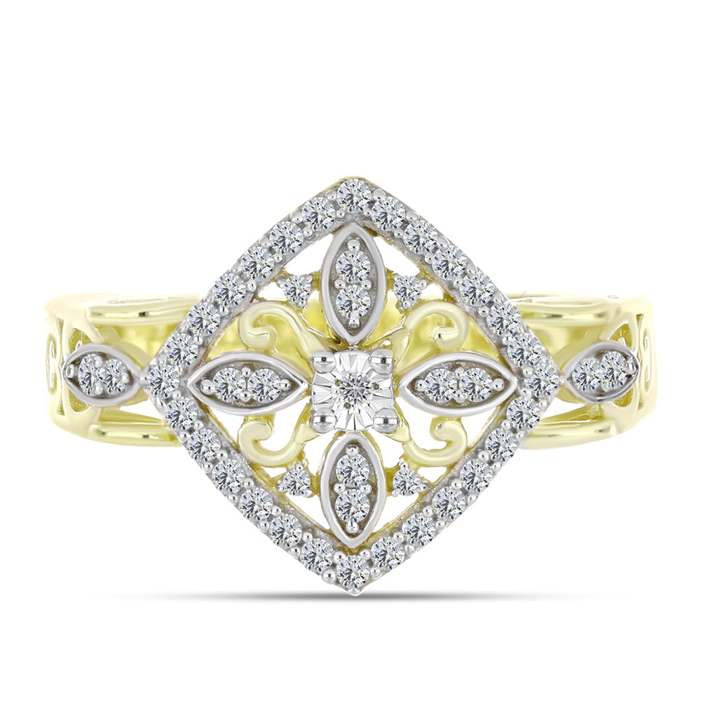 Inel din Argint 925 Placat cu Aur ( 4.4 grame ) cu Diamant Alb și Topaz Alb 0.39 Carate 1 