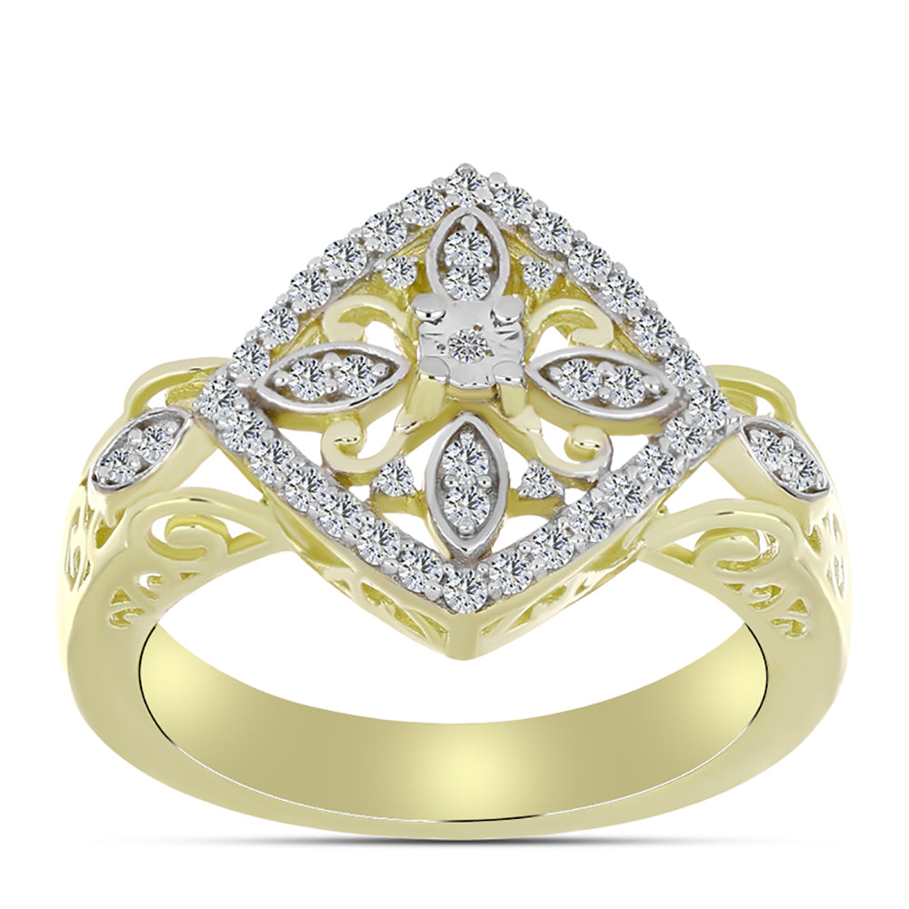 Inel din Argint 925 Placat cu Aur ( 4.4 grame ) cu Diamant Alb și Topaz Alb 0.39 Carate 3 