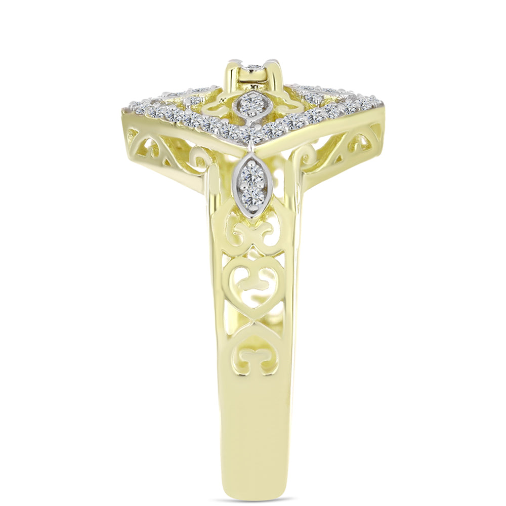 Inel din Argint 925 Placat cu Aur ( 4.4 grame ) cu Diamant Alb și Topaz Alb 0.39 Carate