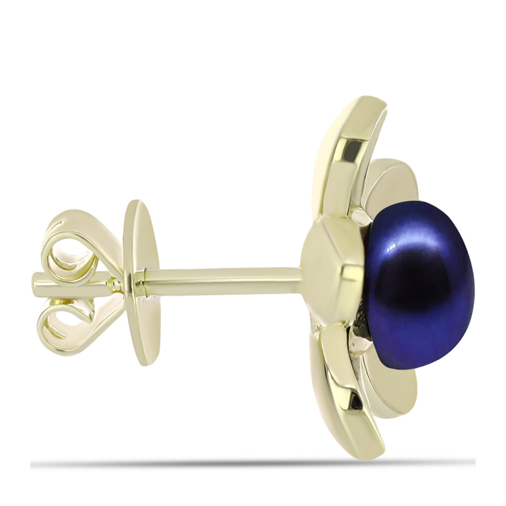 Cercei din Argint 925 Placat cu Aur ( 3.7 grame ) cu Perlă de Cultură Neagră 2.52 Carate