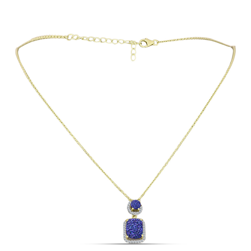 Colier din Argint 925 Placat cu Aur ( 4.38 grame ) cu Drusă Violet și Topaz Alb 3.77 Carate 1 
