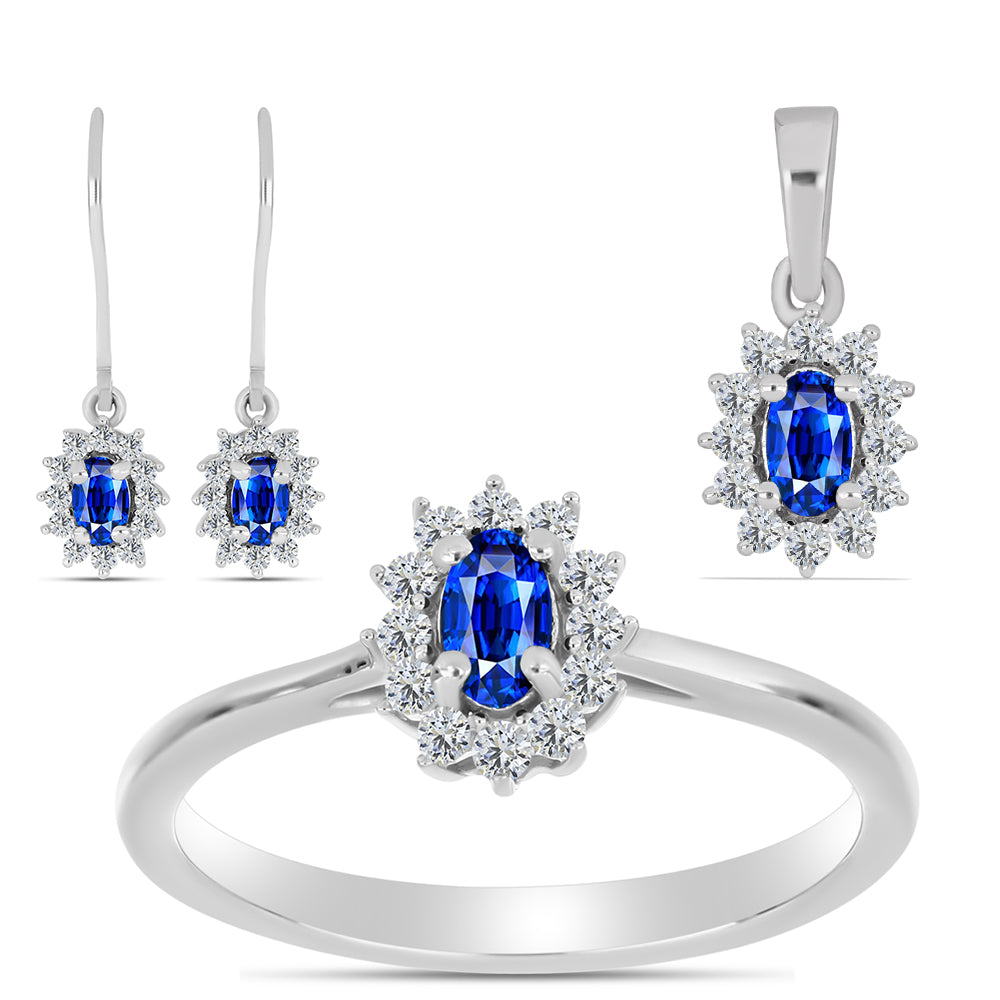 Set din Argint 925 ( 4.52 grame ) cu Safir Albastru Australian și Topaz Alb 2.23 Carate ( Cercei+Inel+Pandantiv ) 1 