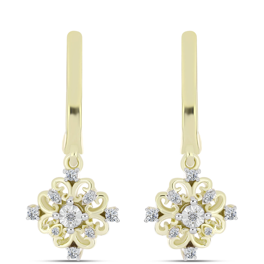 Cercei din Argint 925 Placat cu Aur ( 3.93 grame ) cu Diamant Alb și Topaz Alb 0.21 Carate 1 