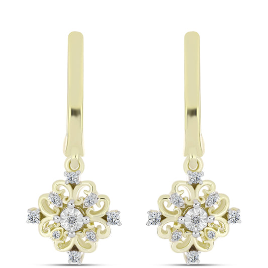 Cercei din Argint 925 Placat cu Aur ( 3.93 grame ) cu Diamant Alb și Topaz Alb 0.21 Carate