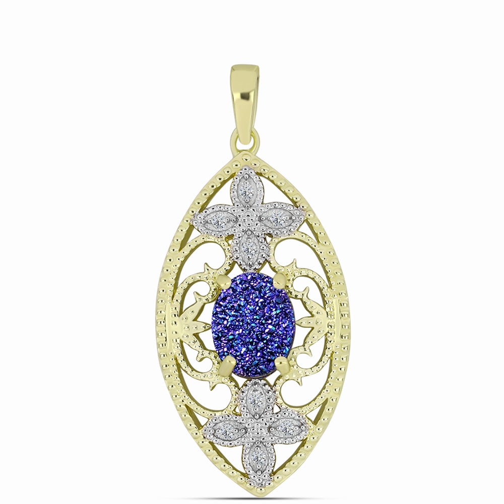 Pandantiv din Argint 925 Placat cu Aur ( 3.38 grame ) cu Drusă Violet și Topaz Alb 1.77 Carate 1 