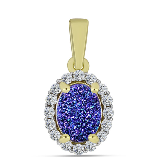 Pandantiv din Argint 925 Placat cu Aur ( 1.35 grame ) cu Drusă Violet și Topaz Alb 1.5 Carate