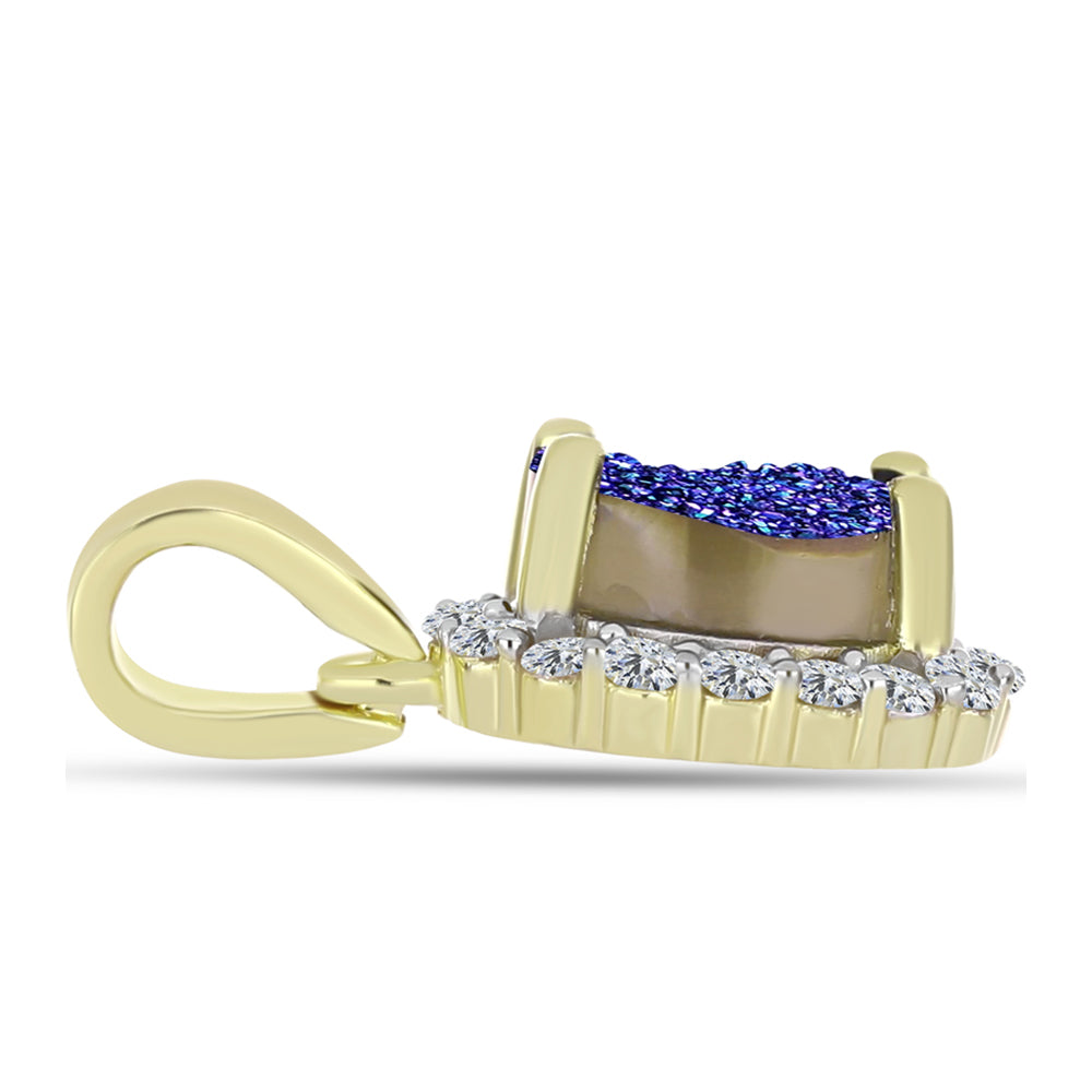 Pandantiv din Argint 925 Placat cu Aur ( 1.35 grame ) cu Drusă Violet și Topaz Alb 1.5 Carate 2 
