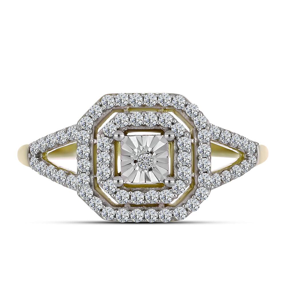 Inel din Argint 925 Placat cu Aur ( 2.83 grame ) cu Diamant Alb și Topaz Alb 0.47 Carate 5 
