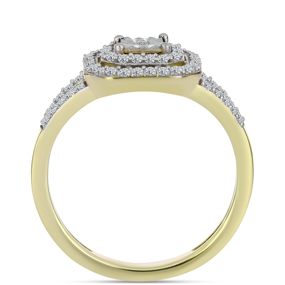 Inel din Argint 925 Placat cu Aur ( 2.83 grame ) cu Diamant Alb și Topaz Alb 0.47 Carate 6 