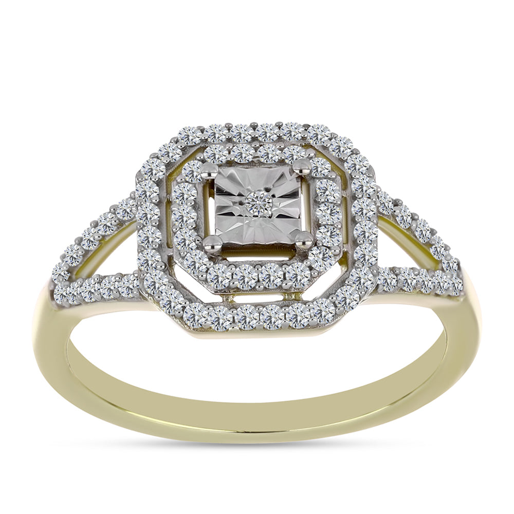 Inel din Argint 925 Placat cu Aur ( 2.83 grame ) cu Diamant Alb și Topaz Alb 0.47 Carate 7 