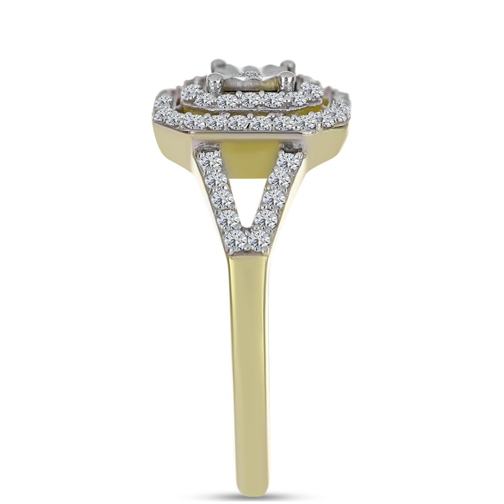 Inel din Argint 925 Placat cu Aur ( 2.83 grame ) cu Diamant Alb și Topaz Alb 0.47 Carate 4 