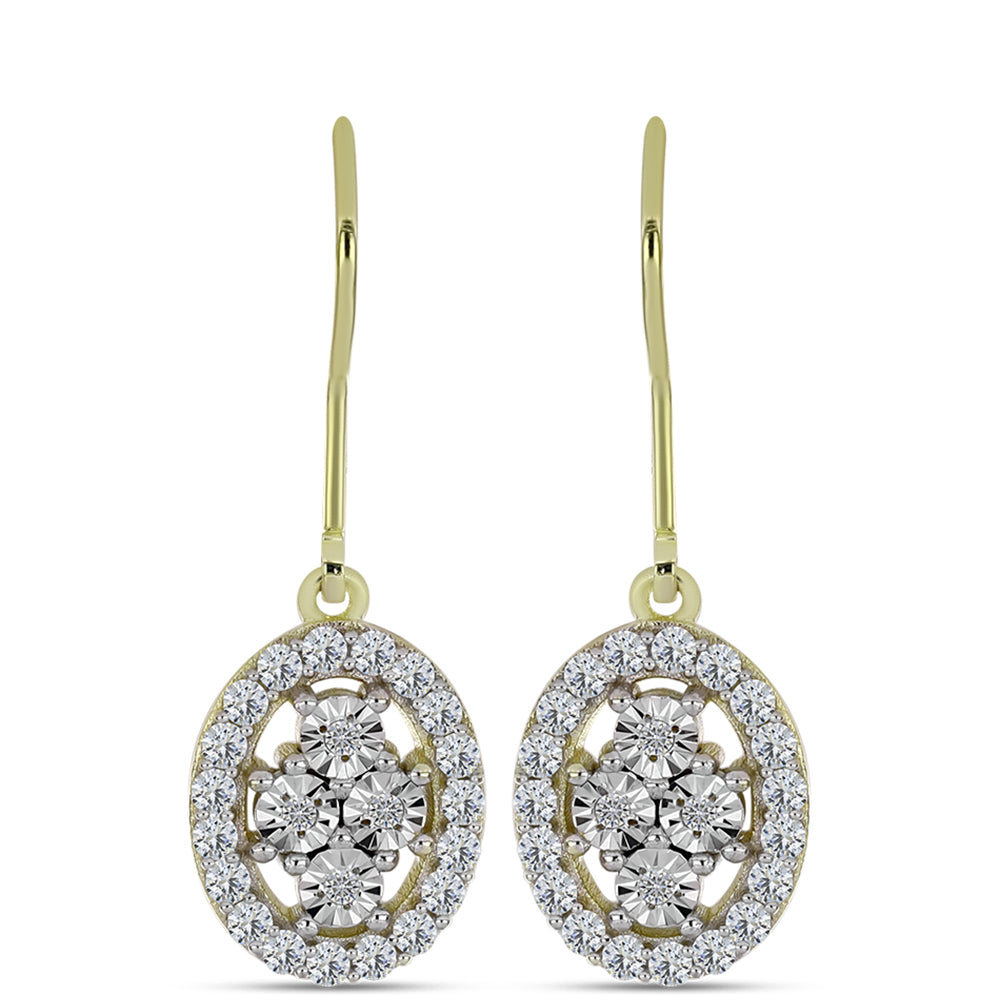 Cercei din Argint 925 Placat cu Aur ( 2.77 grame ) cu Diamant Alb și Topaz Alb 0.74 Carate