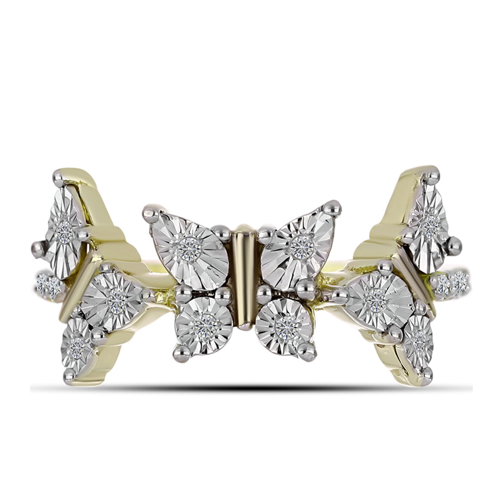 Inel din Argint 925 Placat cu Aur ( 3.36 grame ) cu Diamant Alb și Topaz Alb 0.21 Carate
