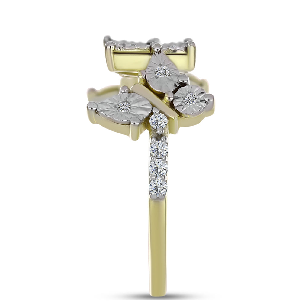 Inel din Argint 925 Placat cu Aur ( 3.36 grame ) cu Diamant Alb și Topaz Alb 0.21 Carate