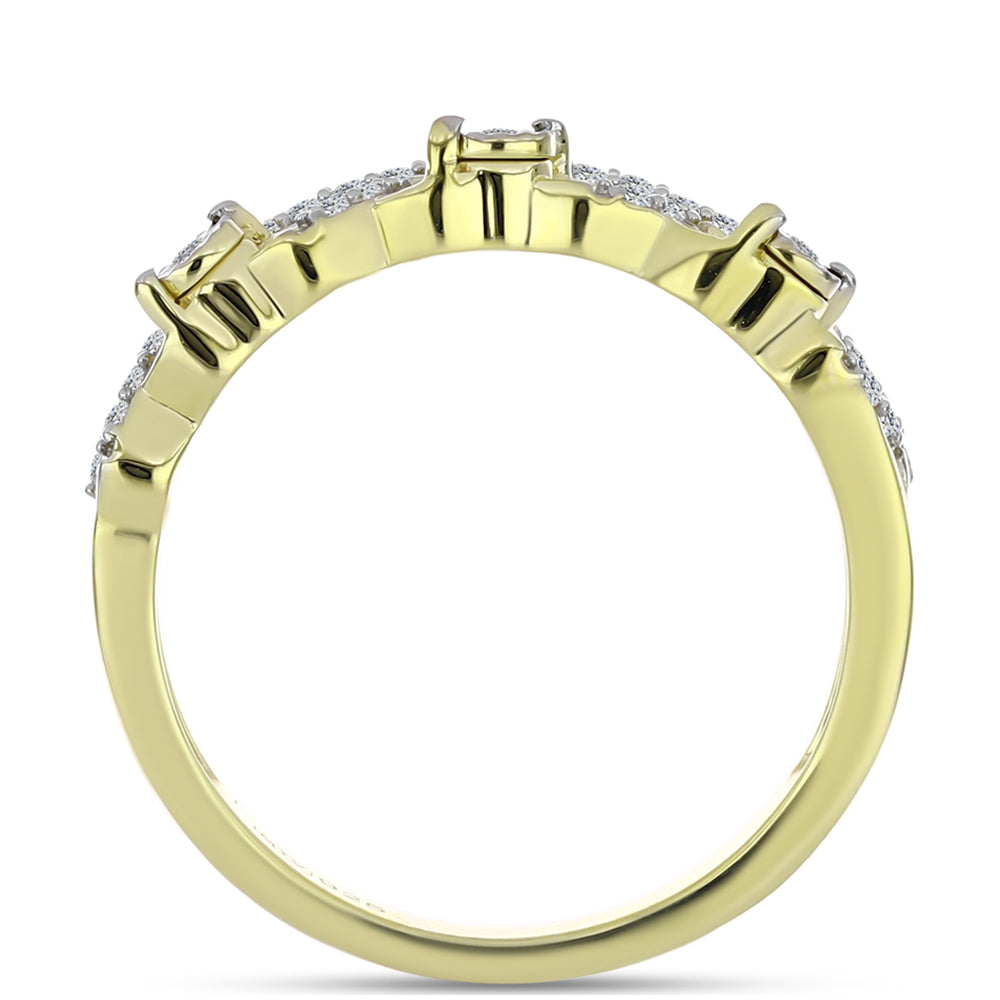 Inel din Argint 925 Placat cu Aur ( 2.84 grame ) cu Diamant Alb și Topaz Alb 0.3 Carate 6 