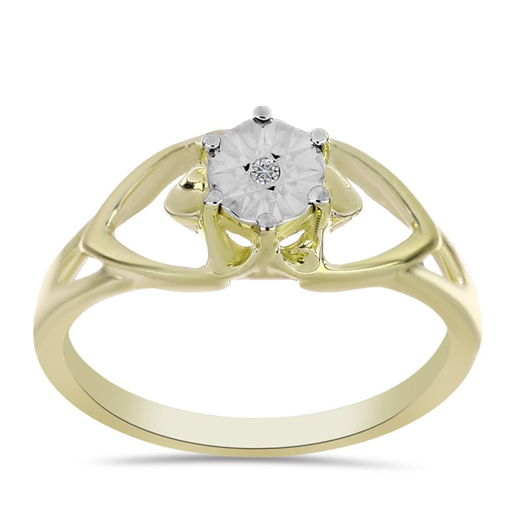Inel din Argint 925 Placat cu Aur ( 1.84 grame ) cu Diamant Alb 0.01 Carate 3 