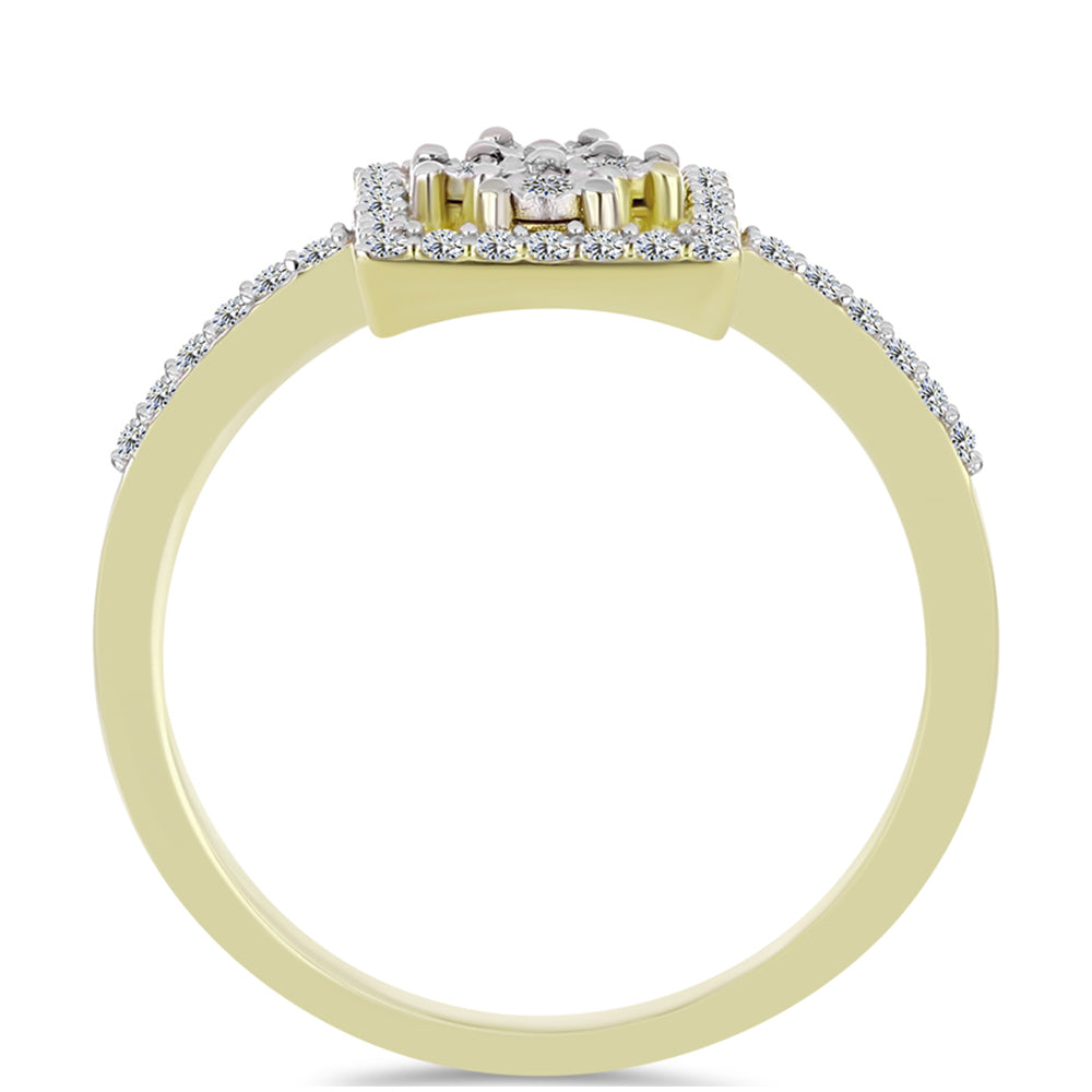 Inel din Argint 925 Placat cu Aur ( 2.74 grame ) cu Diamant Alb și Topaz Alb 0.39 Carate 6 