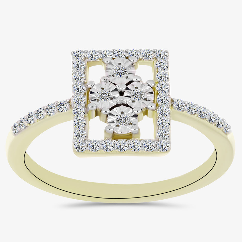 Inel din Argint 925 Placat cu Aur ( 2.74 grame ) cu Diamant Alb și Topaz Alb 0.39 Carate