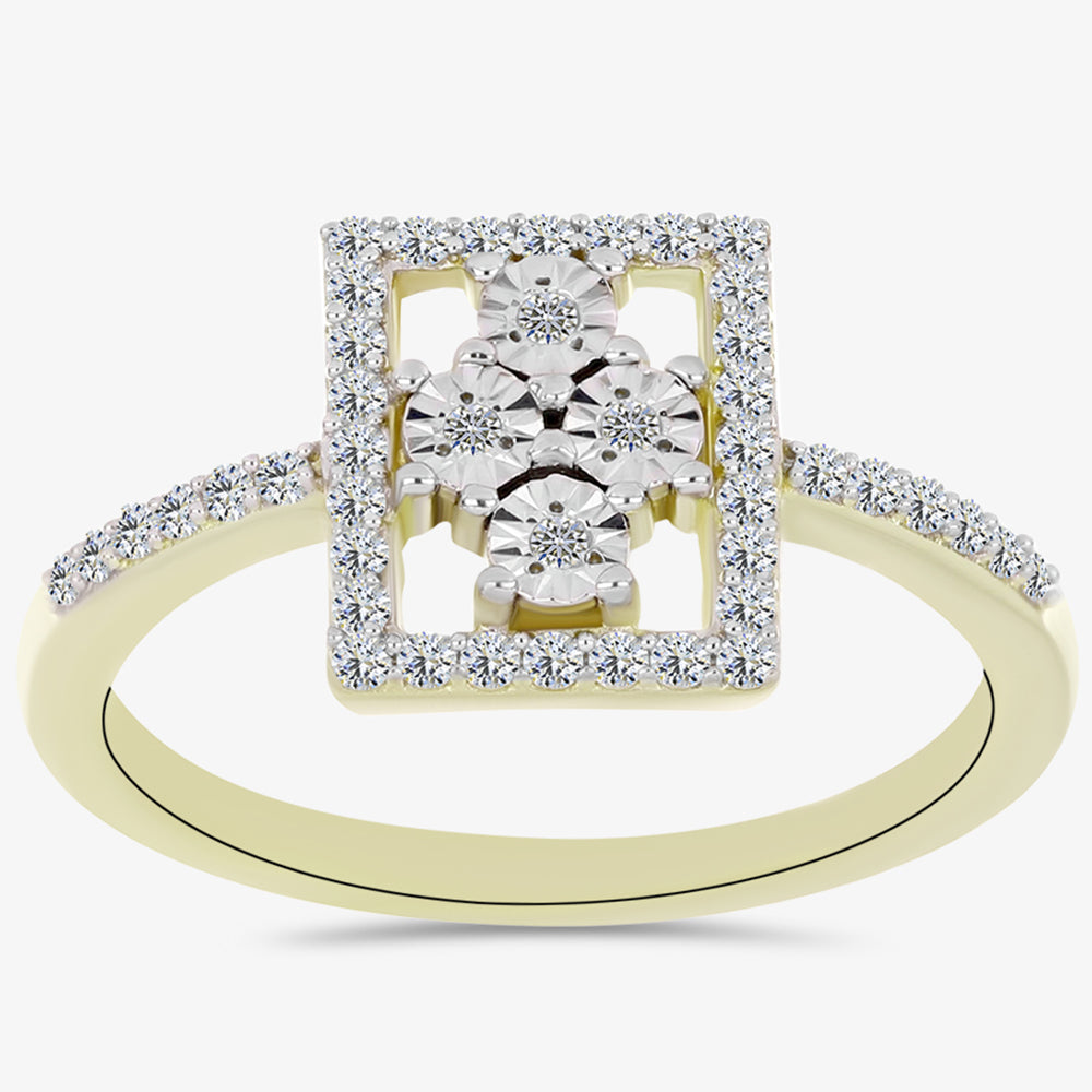 Inel din Argint 925 Placat cu Aur ( 2.74 grame ) cu Diamant Alb și Topaz Alb 0.39 Carate
