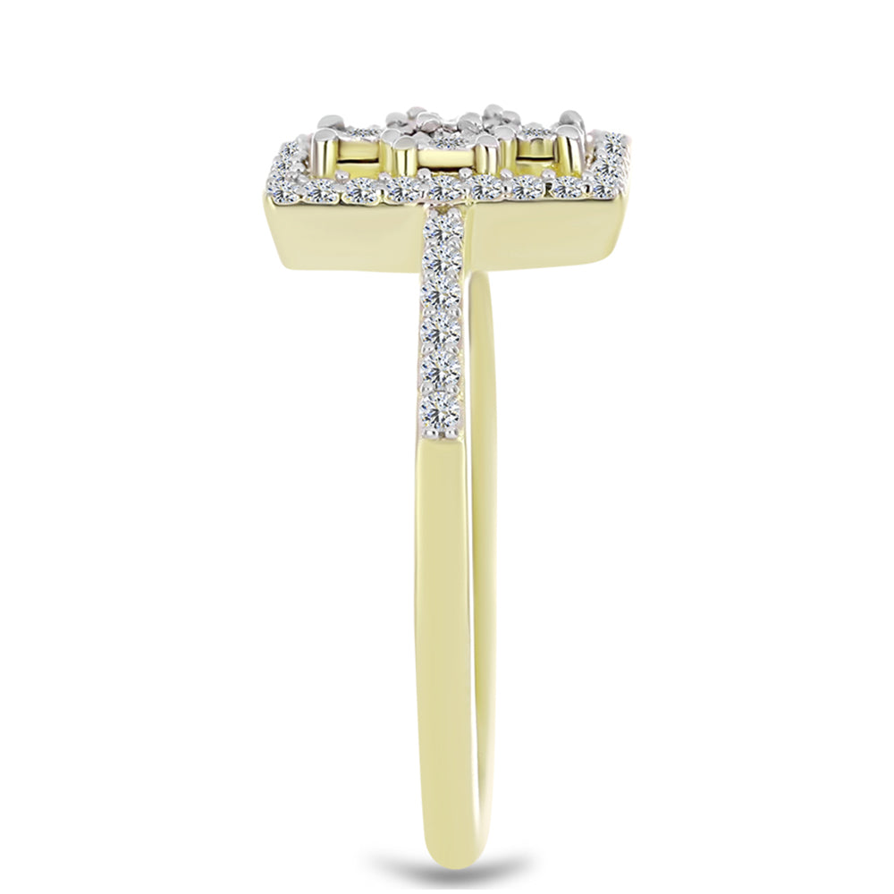 Inel din Argint 925 Placat cu Aur ( 2.74 grame ) cu Diamant Alb și Topaz Alb 0.39 Carate 4 