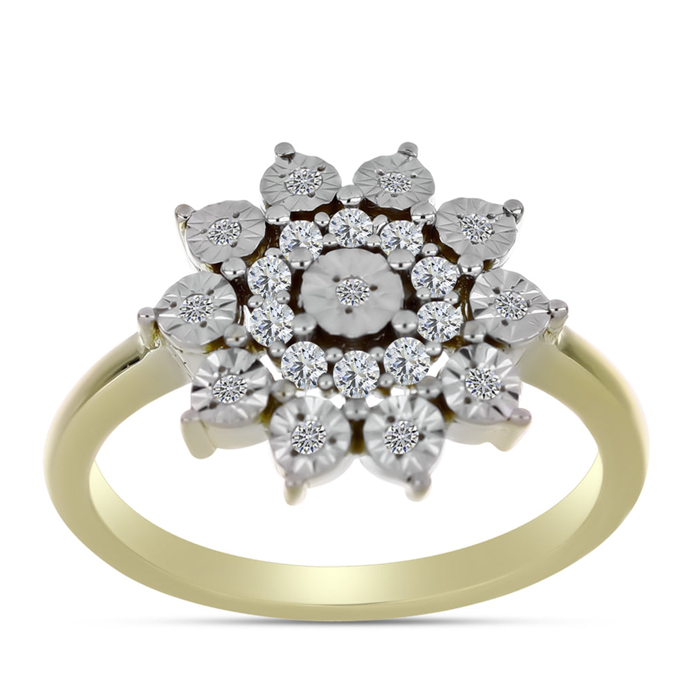 Inel din Argint 925 Placat cu Aur ( 3.5 grame ) cu Diamant Alb și Topaz Alb 0.26 Carate