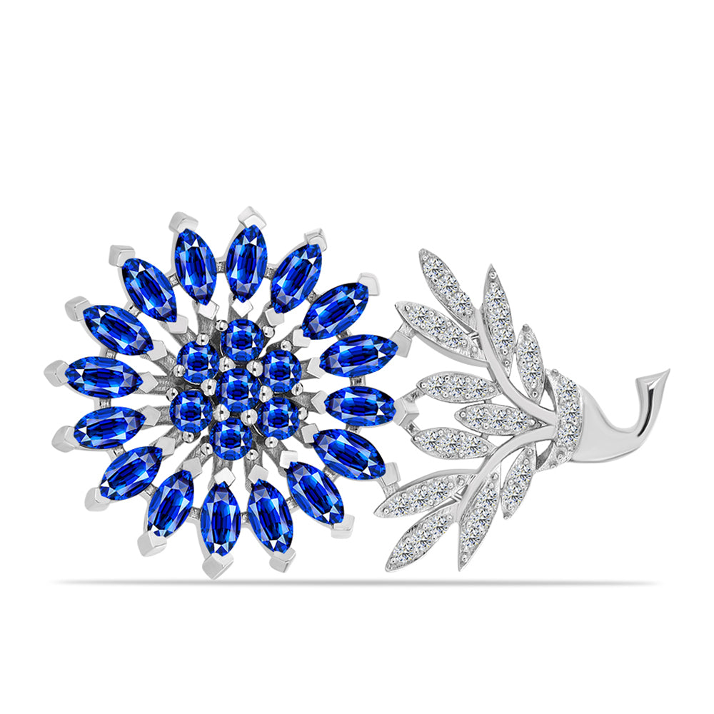 Broşă din Argint 925 ( 5.59 grame ) cu Safir Albastru Australian și Topaz Alb 4.12 Carate 1 