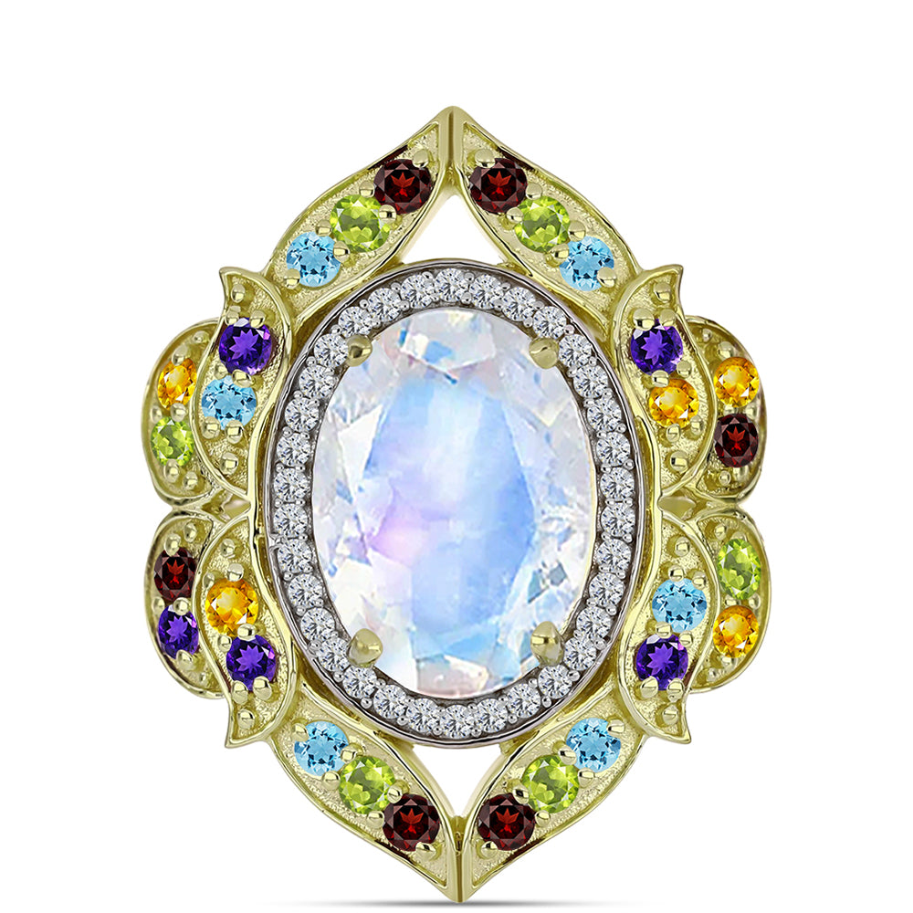 Inel din Argint 925 Placat cu Aur ( 6.07 grame ) cu Piatra Lunii Curcubeu și Ametist Marocan 6.34 Carate 5 