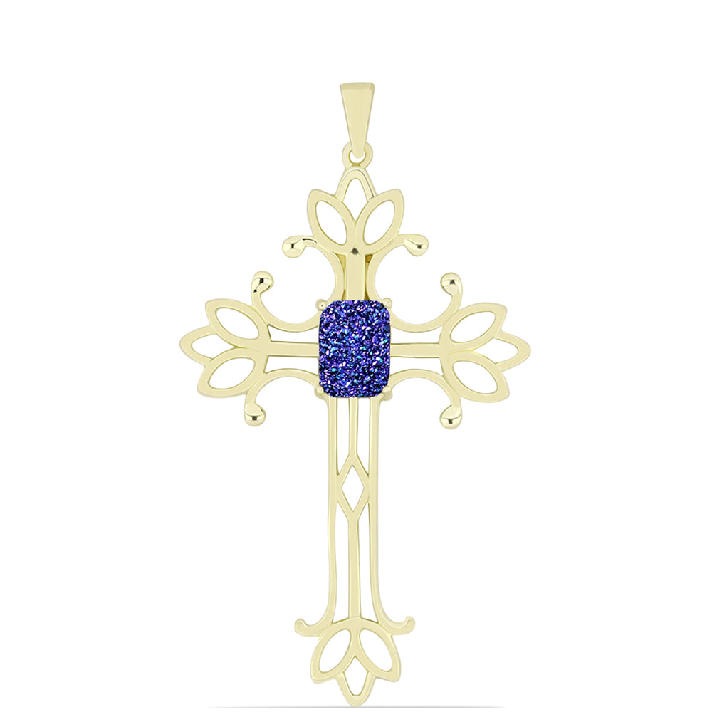 Cruce Pandantiv din Argint 925 Placat cu Aur ( 3.34 grame ) cu Drusă Violet 1.52 Carate 1 