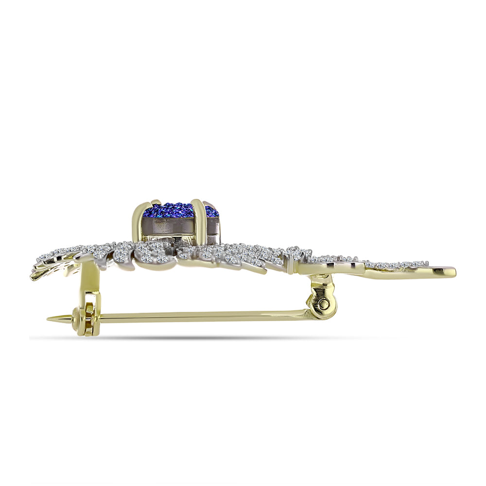 Broşă din Argint 925 Placat cu Aur ( 4.7 grame ) cu Drusă Violet și Topaz Alb 3.43 Carate 2 